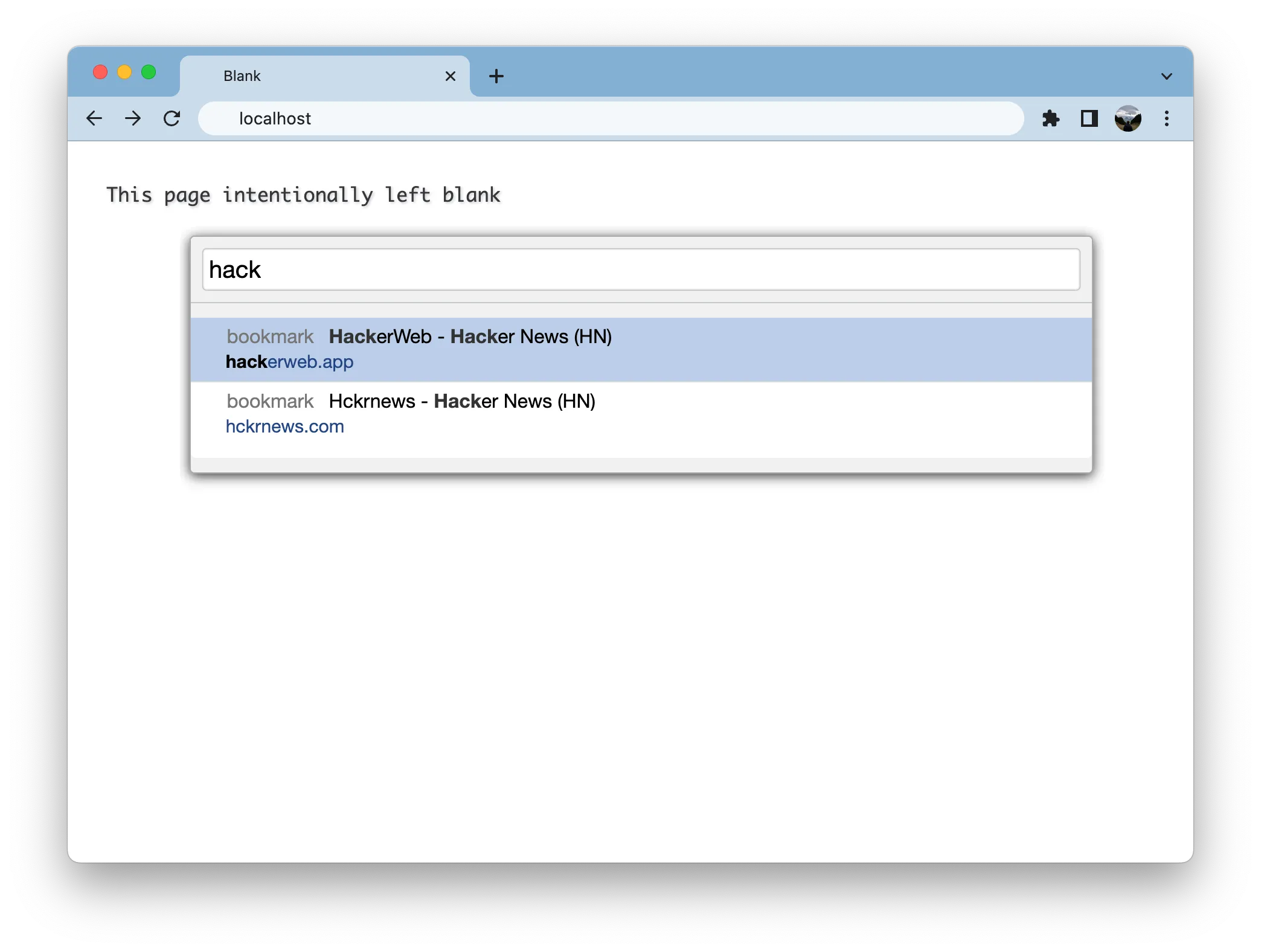 Localhost new tab